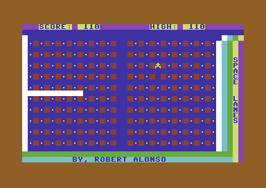 Space Lanes (Commodore 64) screenshot: Each collected dot is worth five points.