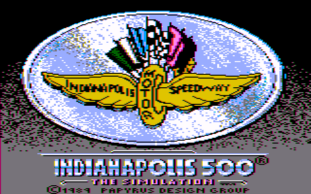 Indianapolis 500: The Simulation (DOS) screenshot: Title screen (CGA w/Composite Monitor)