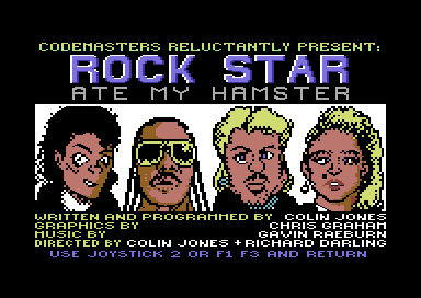 Rock Star Ate My Hamster (Commodore 64) screenshot: Title screen and credits
