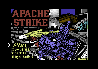 Apache Strike (Commodore 64) screenshot: Title screen.