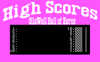 Oil's Well (DOS) screenshot: High Scores (CGA 4 color)