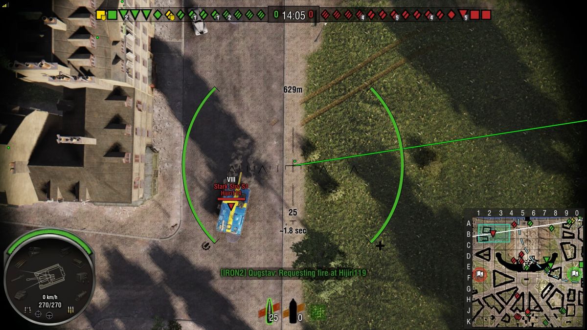 World of Tanks: Stark Strv S1 Ultimate (PlayStation 4) screenshot: Aiming an enemy Strv S1 with my artillery