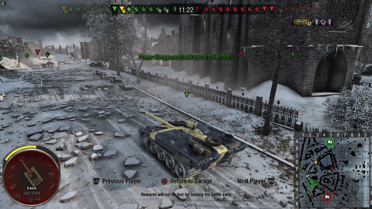 World of Tanks: Stark Strv S1 Ultimate (PlayStation 4) screenshot: Switching camera to an allied Strv S1 after my tank got destroyed