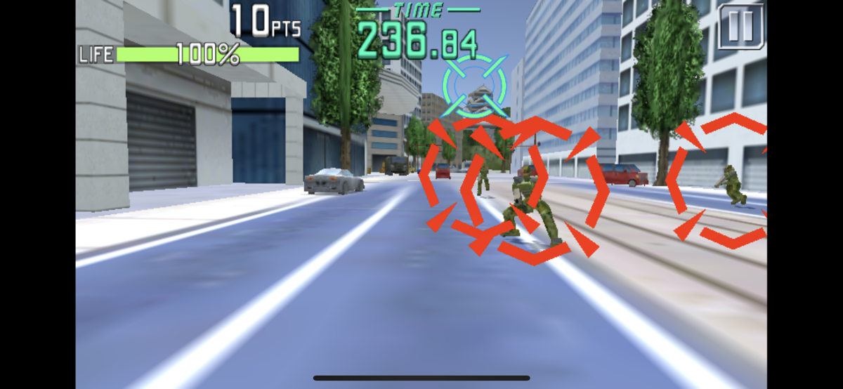 Assault Chaingun KM (iPhone) screenshot: Wastes no time getting started. The instant the level starts we have enemies to gun down.