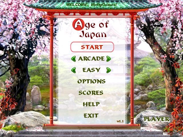 Age of Japan (Windows) screenshot: Title screen and main menu