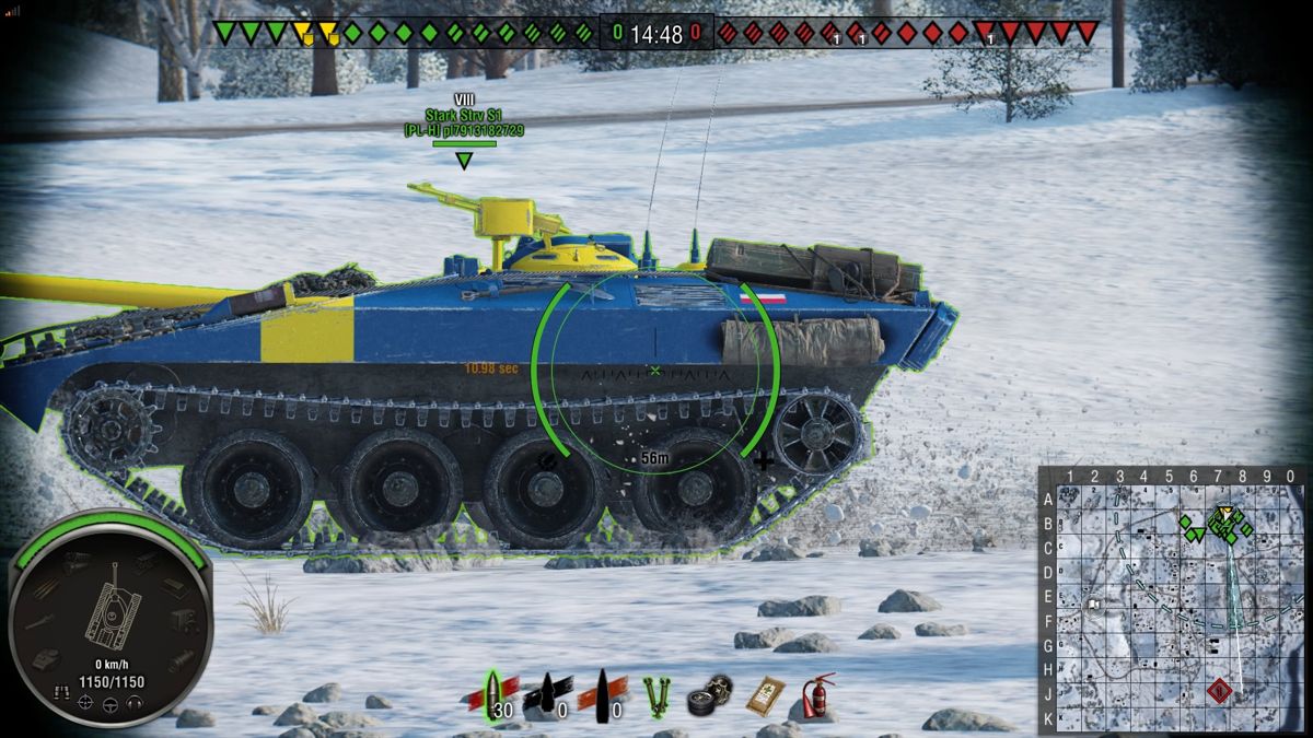 World of Tanks: Stark Strv S1 Ultimate (PlayStation 4) screenshot: Close up on the side of an allied Stark Strv S1 tank