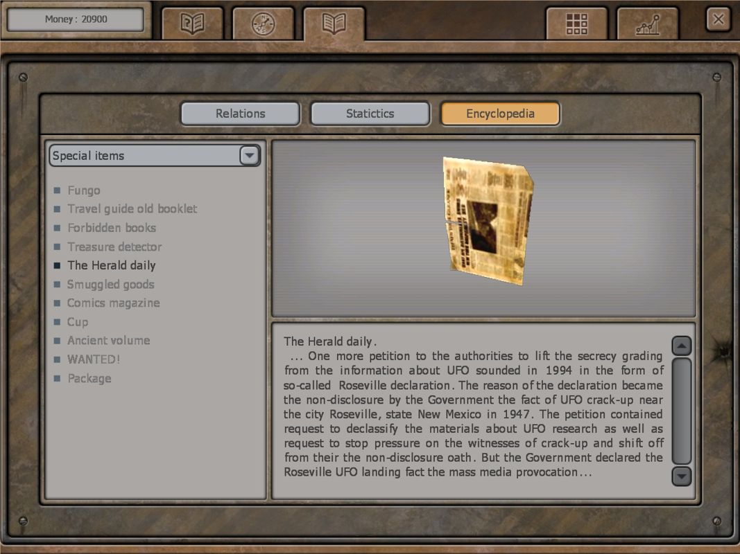 Hard Truck: Apocalypse - Rise of Clans (Windows) screenshot: There are plenty of special items to find, including newspapers and magazines. The English translation is pretty awful, though...