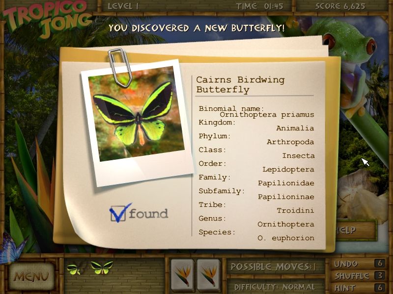 Tropico Jong (Windows) screenshot: Discovering a new butterfly