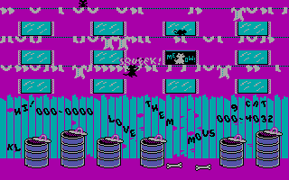 Alley Cat (PC Booter) screenshot: Hanging onto the clothesline... who's the pretty babe in the window? (CGA)