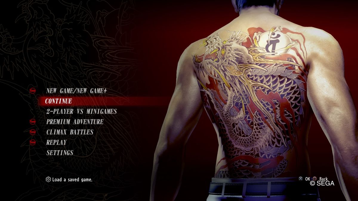 Yakuza: Kiwami (PlayStation 4) screenshot: Main menu after beating the game
