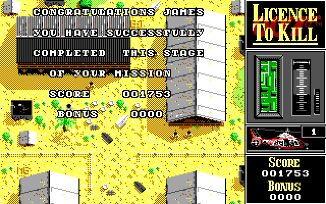 007: Licence to Kill (DOS) screenshot: 1st level completed (EGA)