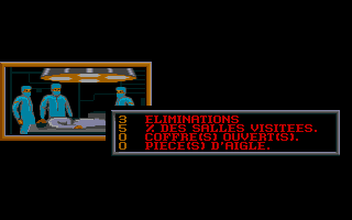 Golden Eagle (DOS) screenshot: Examining the game statistics after game over (VGA) (in French)