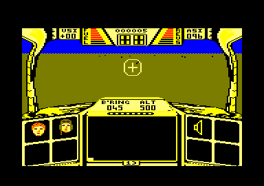 Biggles (Amstrad CPC) screenshot: Flying in first-person view.