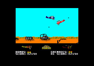 Biggles (Amstrad CPC) screenshot: An enemy plane in sight.