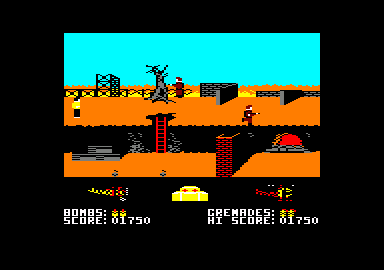 Biggles (Amstrad CPC) screenshot: Ground warfare.