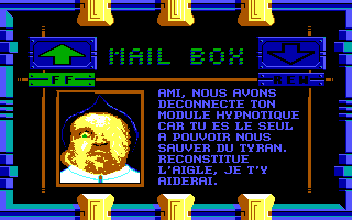 Golden Eagle (DOS) screenshot: Message in mailbox on terminal (EGA) (in French)