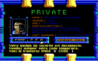 Golden Eagle (DOS) screenshot: "Doc Check" on terminal (EGA) (in French)