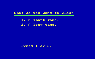 Bagasaurus (DOS) screenshot: Short or Long Game?