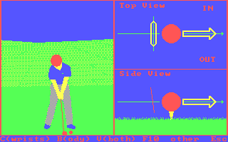 Championship Golf: The Great Courses of the World - Volume One: Pebble Beach (DOS) screenshot: Preparing to swing... (CGA with RGB monitor)
