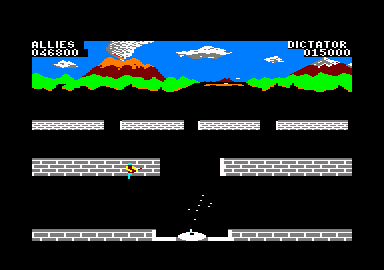 Beach-Head II: The Dictator Strikes Back (Amstrad CPC) screenshot: Running from the center walls to the base.