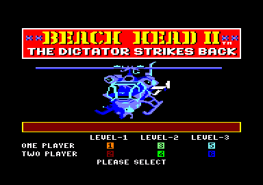 Beach-Head II: The Dictator Strikes Back (Amstrad CPC) screenshot: Title screen and main menu