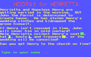 Hooray for Henrietta (DOS) screenshot: An introduction to the story