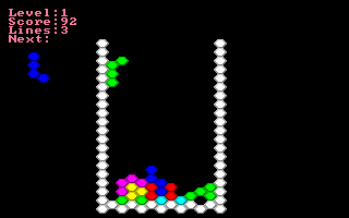 Hextris (DOS) screenshot: Game play level 1.