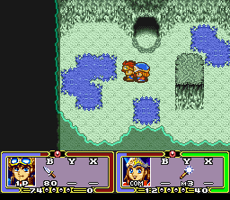 Ruin Arm (SNES) screenshot: Dungeon with blue pools