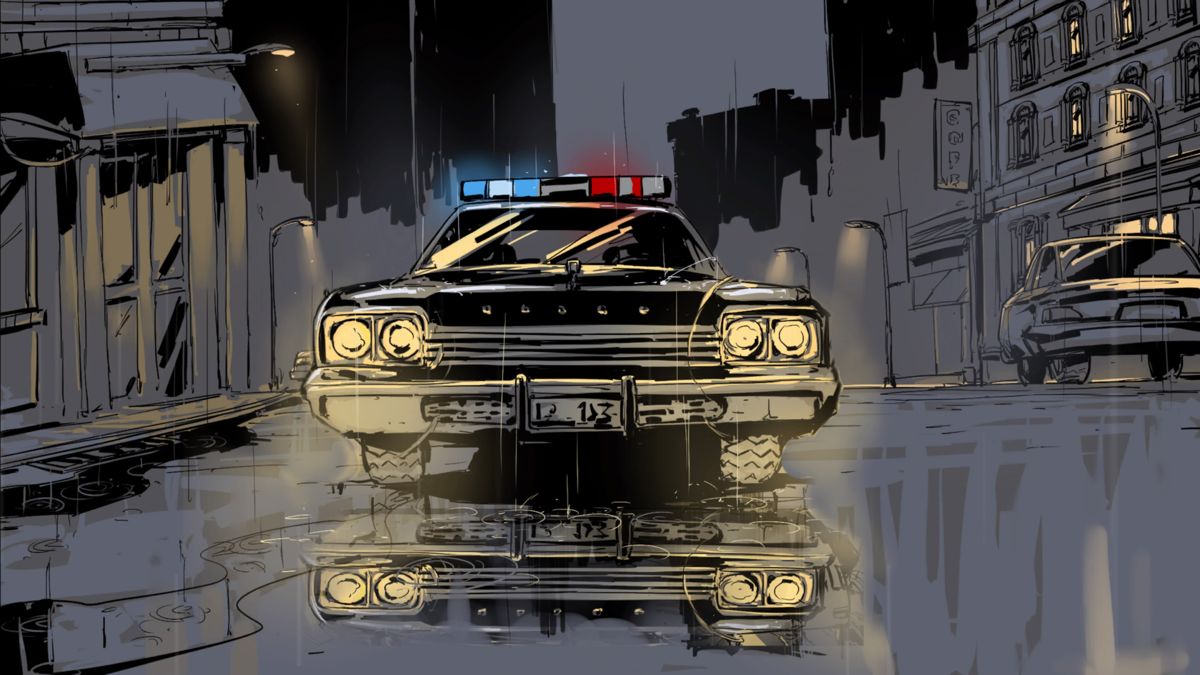 Metropolis: Lux Obscura (PlayStation 4) screenshot: Police car suspiciously stopped right in front of Lockhart