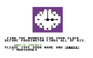 Paddington's Early Visit (Commodore 64) screenshot: Game one: clock