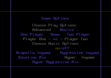 Hyper Aggressive (Commodore 64) screenshot: Options.