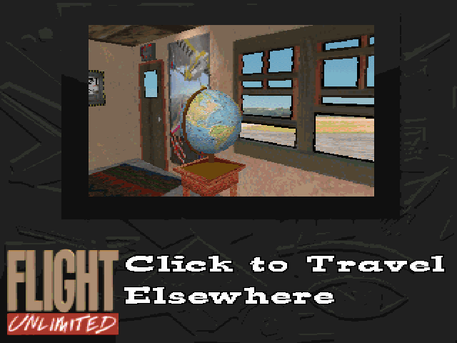 Flight Unlimited (DOS) screenshot: Change airports by clicking on the globe.