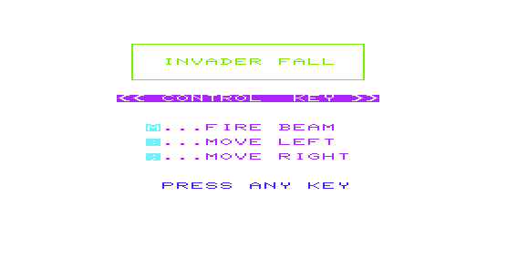 Invader Fall (VIC-20) screenshot: Title