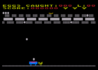 Chicken (Atari 8-bit) screenshot: Eggs are Coming Fast