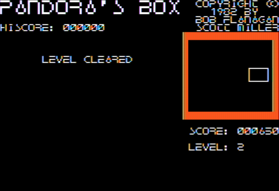 Pandora's Box (Apple II) screenshot: Level Cleared
