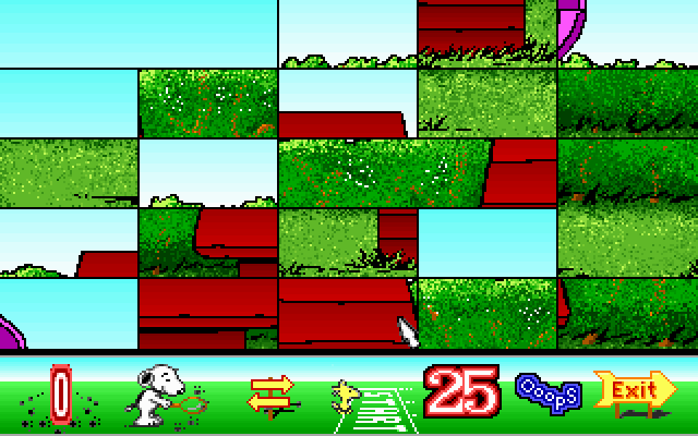 Snoopy's Game Club (DOS) screenshot: Snoopy's Animated Puzzle - Put the picture back together (MCGA/VGA)