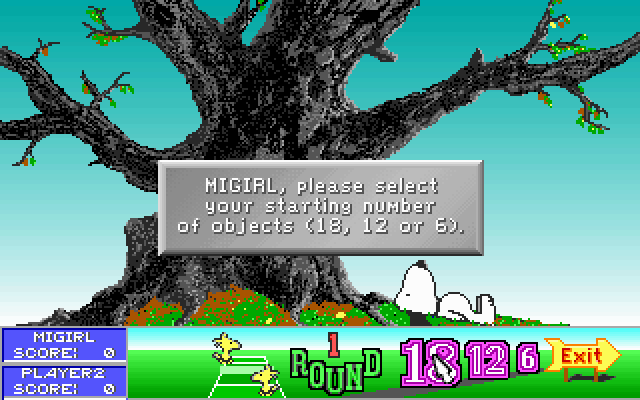 Snoopy's Game Club (DOS) screenshot: Woodstock's Look-Alikes - Choose the number of objects to play with (MCGA/VGA)
