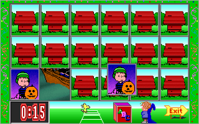 Snoopy's Game Club (DOS) screenshot: Charlie Brown's Picture Pairs - Find the matching pairs (MCGA/VGA)