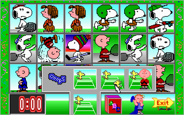 Snoopy's Game Club (DOS) screenshot: Charlie Brown's Picture Pairs - Select to play by yourself, with a friend or against the computer (MCGA/VGA)
