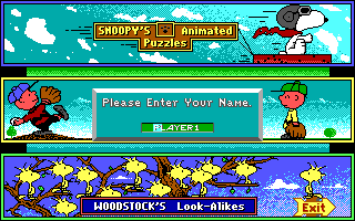 Snoopy's Game Club (DOS) screenshot: Enter Player Name (EGA)