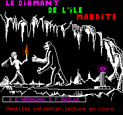 Le Diamant de l'Île Maudite (Oric) screenshot: Loading Screen (in French)