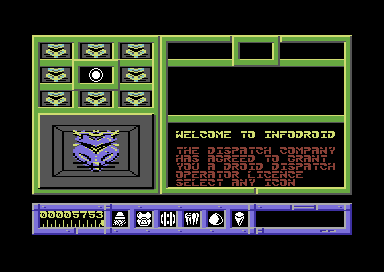 Infodroid (Commodore 64) screenshot: Title screen.