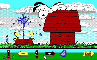 Snoopy's Game Club (DOS) screenshot: After choosing an animated picture, it's scrambled up for you to fix (EGA)
