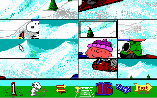 Snoopy's Game Club (DOS) screenshot: Putting an animated picture back together (EGA)
