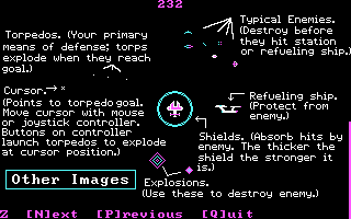 Space Spirals (DOS) screenshot: Help, display brief instructions