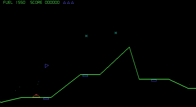 Graviton (DOS) screenshot: The first planet, shoot the turrets and avoid the flying mines