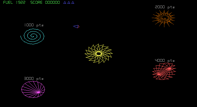Graviton (DOS) screenshot: The game starts with the first solar system, avoid flying into the sun