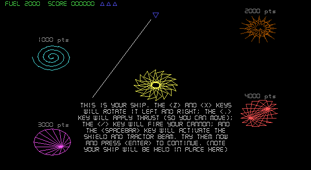 Graviton (DOS) screenshot: At the title screen, press Y for instructions