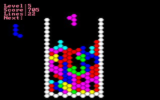 Hextris (DOS) screenshot: Game play level 5.