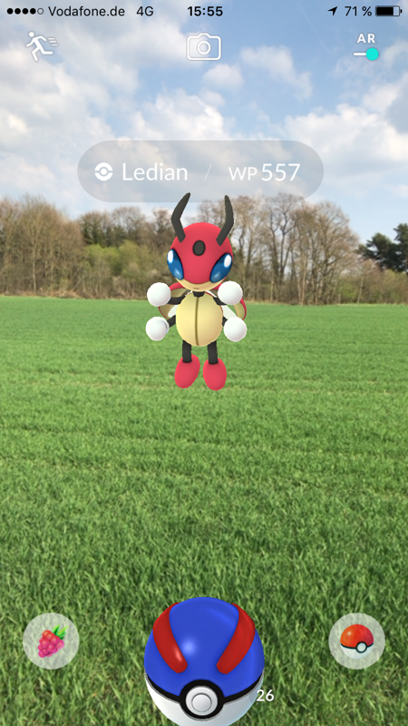 Pokémon GO (iPhone) screenshot: Ledian is a flying bug type Pokemon from the Johto region.